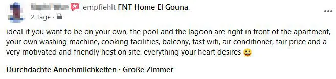 FNT Home El Gouna Gäste Bewertungen/Guests Reviews